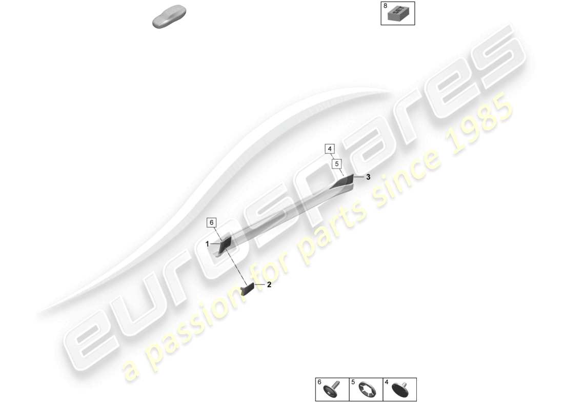 porsche 2025 (taycan 9j1-2) diagramma delle parti del davanzale dello spoiler