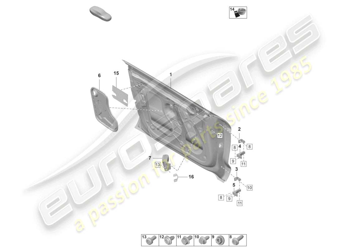 porsche 2021 (taycan 9j1-1) guscio porta anteriore diagramma delle parti