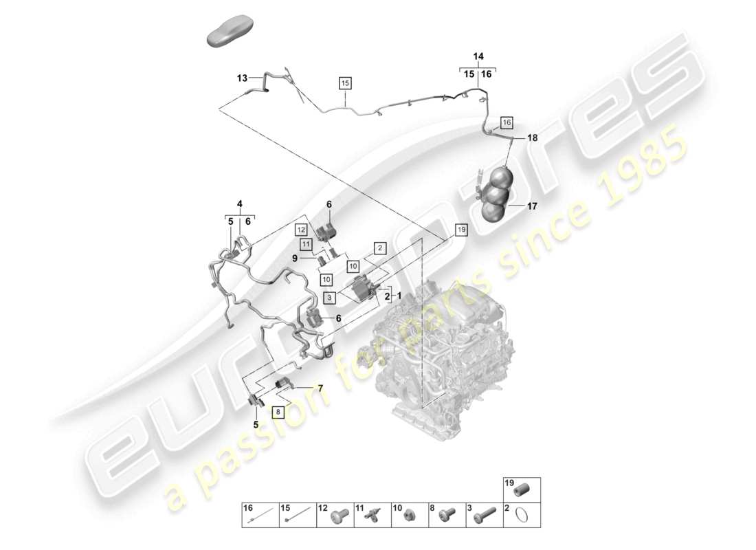 porsche 2021 (panamera 971-2) schema delle parti della pompa del vuoto del sistema del vuoto