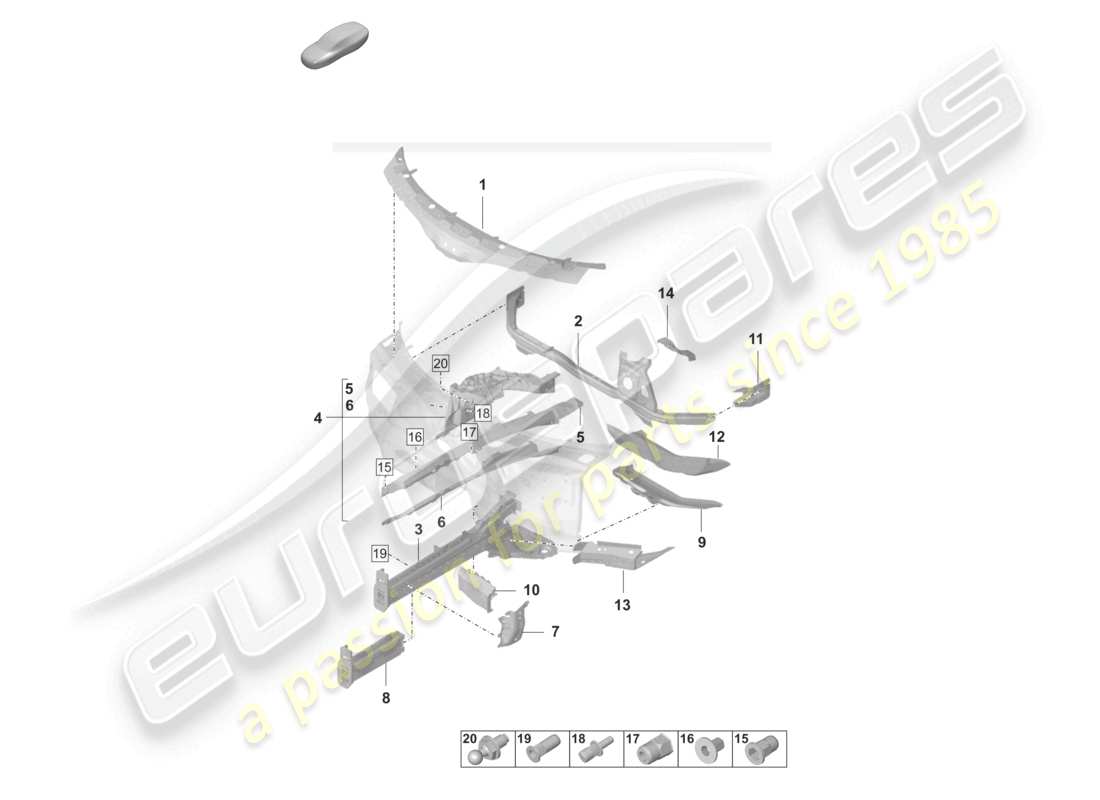 porsche 2020 (taycan 9j1-1) parte anteriore elemento laterale montaggio del montante della sospensione diagramma delle parti