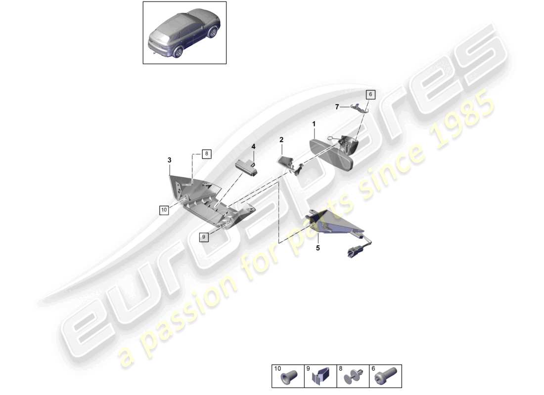 porsche 2022 (cayenne e3 9ya/9yb) schema delle parti degli accessori dello specchietto retrovisore interno