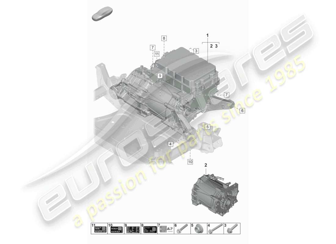 porsche 2020 (taycan 9j1-1) motore di ricambio motore di trazione per azionamento elettrico assale anteriore diagramma delle parti