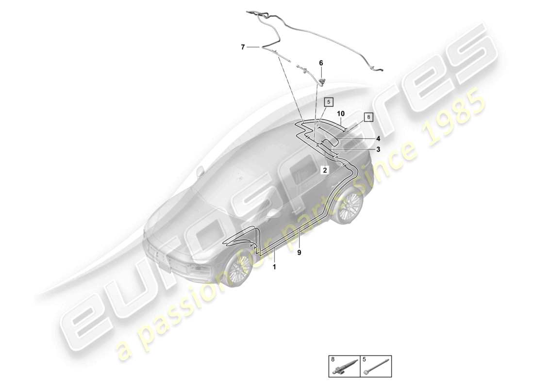 porsche 2022 (cayenne e3 9ya/9yb) tubo flessibile posteriore tergicristallo posteriore telecamera per la retromarcia schema dei componenti
