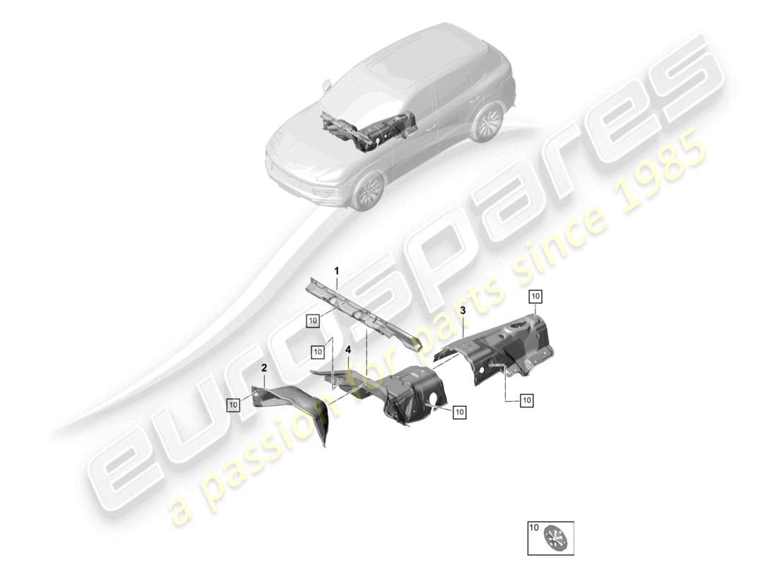 porsche 2022 (cayenne e3 9ya/9yb) schema delle parti del tunnel firewall dell'assorbitore acustico