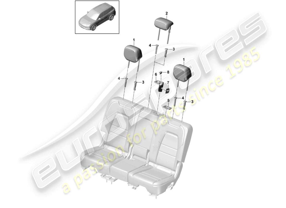 porsche 2022 (cayenne e3 9ya/9yb) finiture dei fissaggi superiori del poggiatesta sedile sedile standard sedile comfort sedile sportivo diagramma delle parti