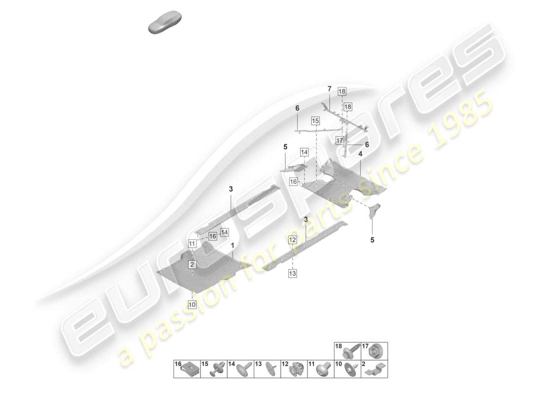 porsche 2021 (taycan 9j1-1) rivestimento sottoscocca diagramma delle parti