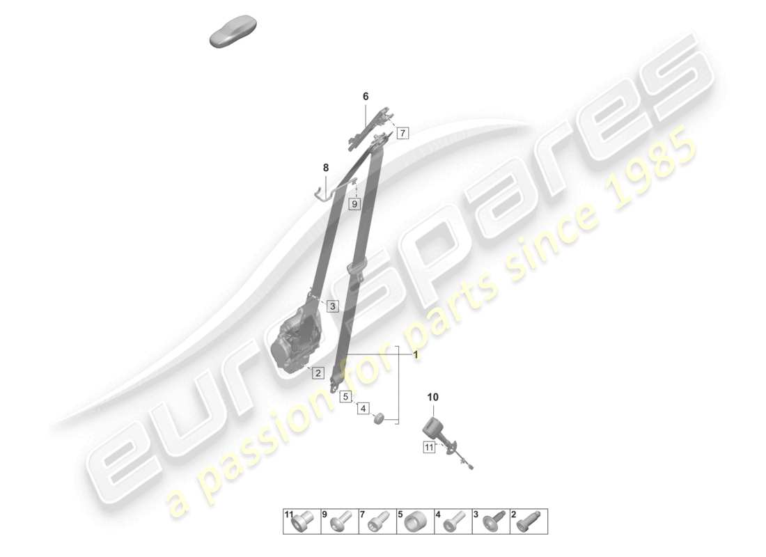 porsche 2022 (taycan 9j1-1) cintura di sicurezza a tre punti anteriore chiusura della cintura diagramma delle parti