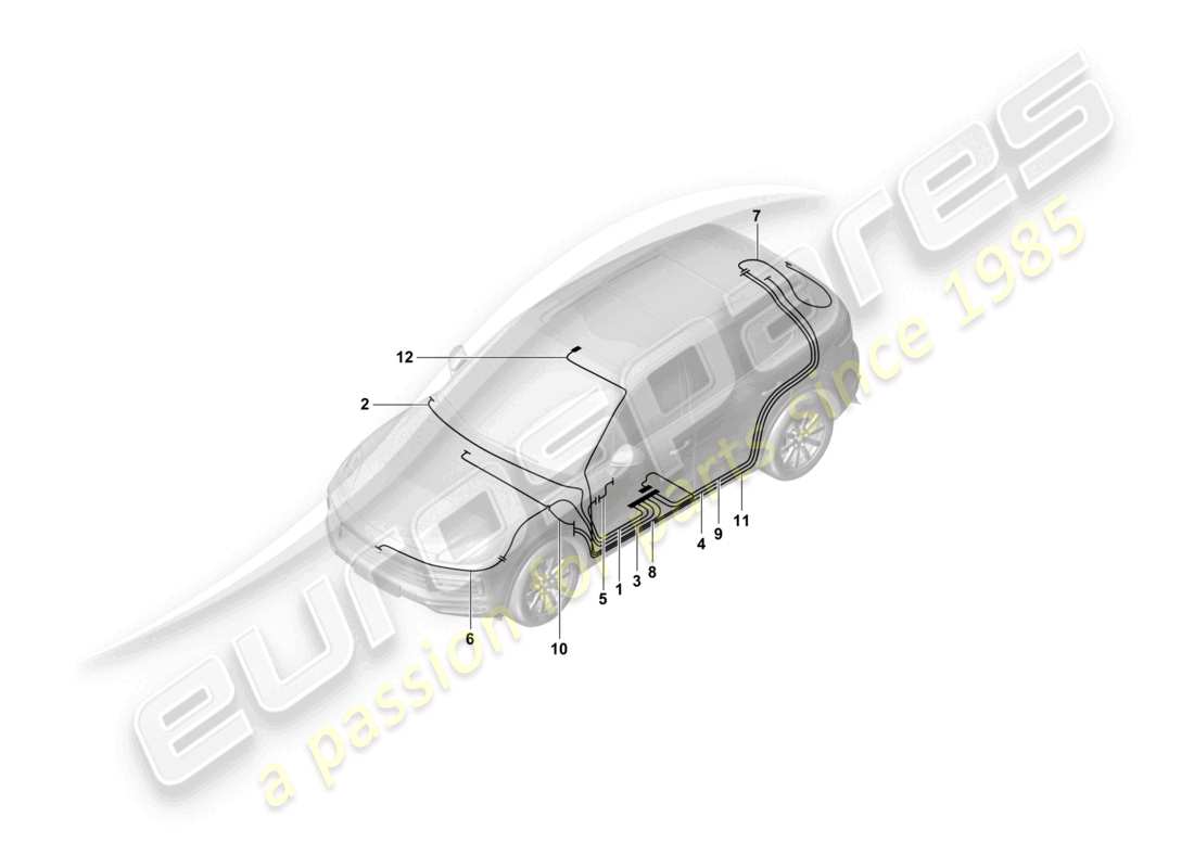 porsche 2022 (cayenne e3 9ya/9yb) schema delle parti della linea di collegamento dell'antenna