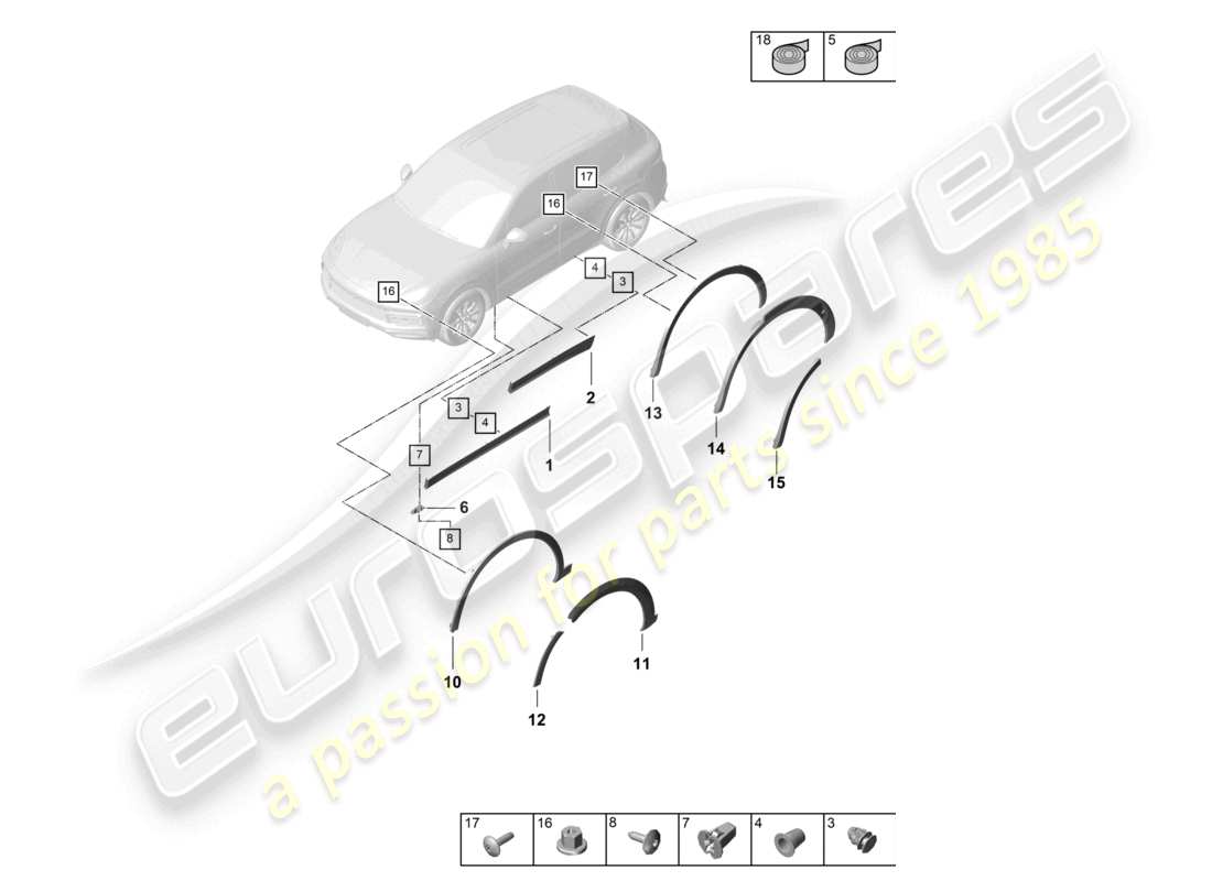 porsche 2023 (cayenne e3 9ya/9yb) schema della parte esterna inferiore del copripassaruota
