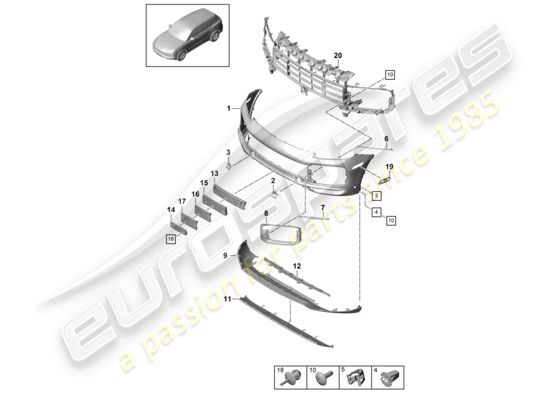 porsche 2023 (cayenne e3 9ya/9yb) paraurti anteriore turbo part diagram