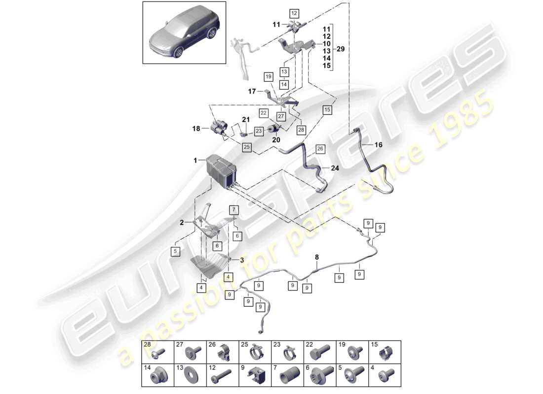porsche 2023 (cayenne e3 9ya/9yb) contenitore di carbone attivo schema delle parti