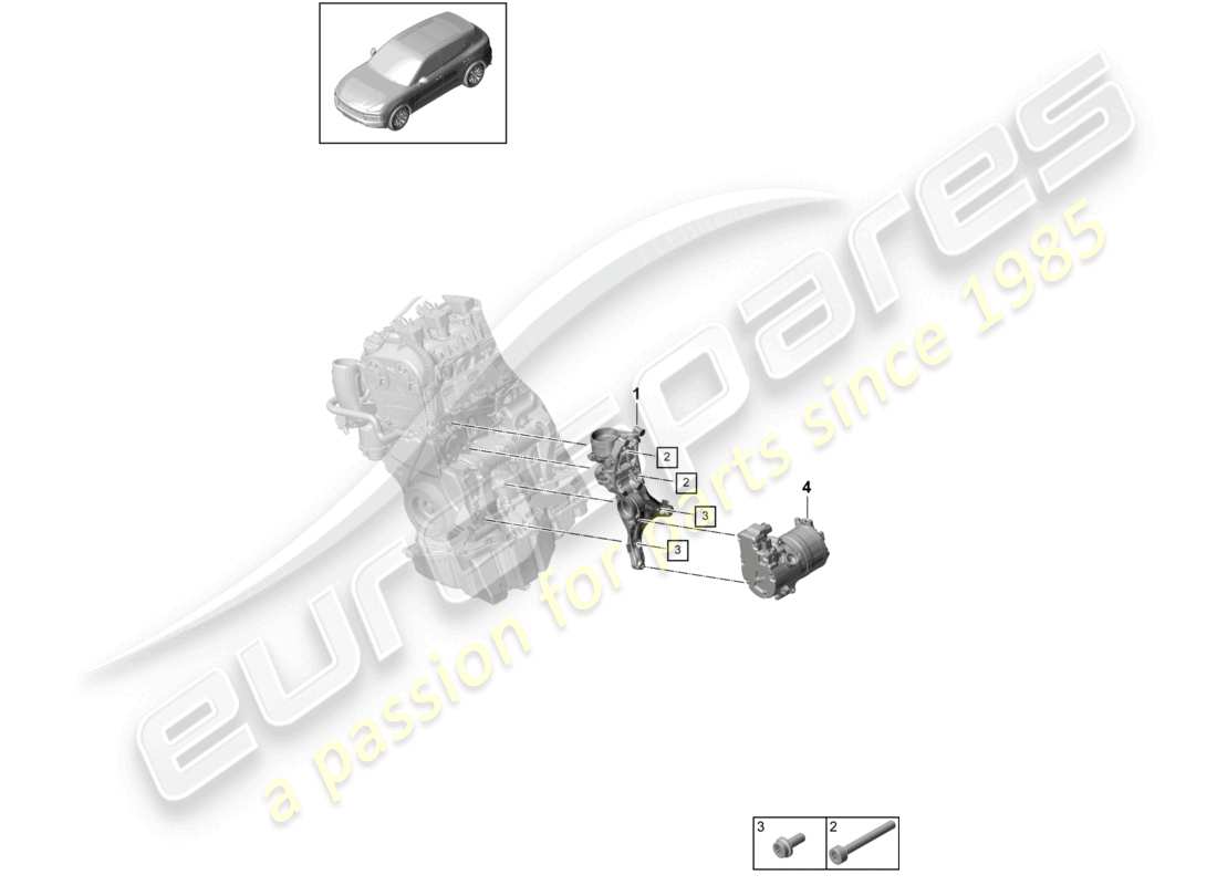 porsche 2022 (cayenne e3 9ya/9yb) cinghia poly-v tenditore della cinghia diagramma delle parti