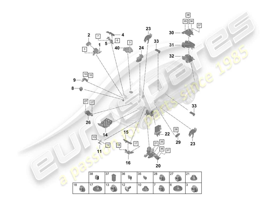 porsche 2023 (cayenne e3 9ya/9yb) schema elettrico centrale della scatola dei fusibili