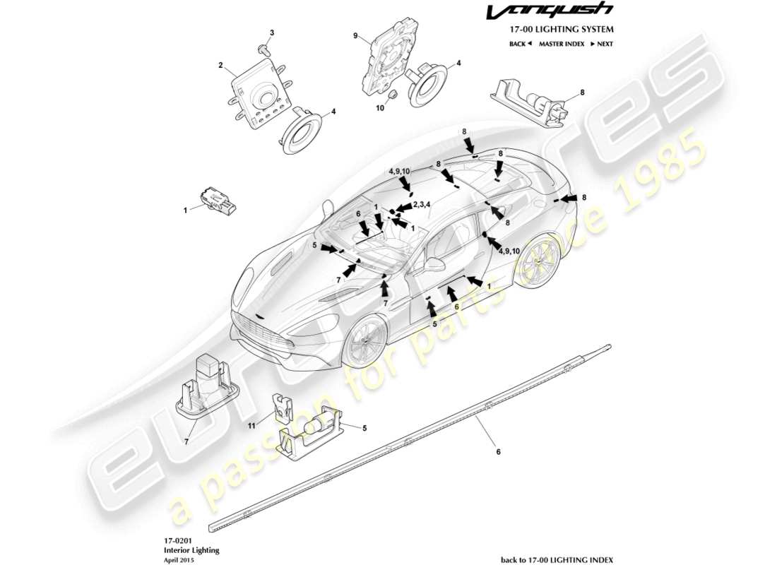 aston martin vanquish (2016) illuminazione di cortesia diagramma delle parti