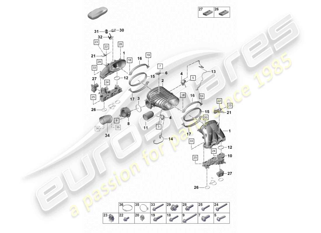 porsche 2022 (992-1 gt3/rs/st) distributore aria di aspirazione valvola a farfalla diagramma delle parti