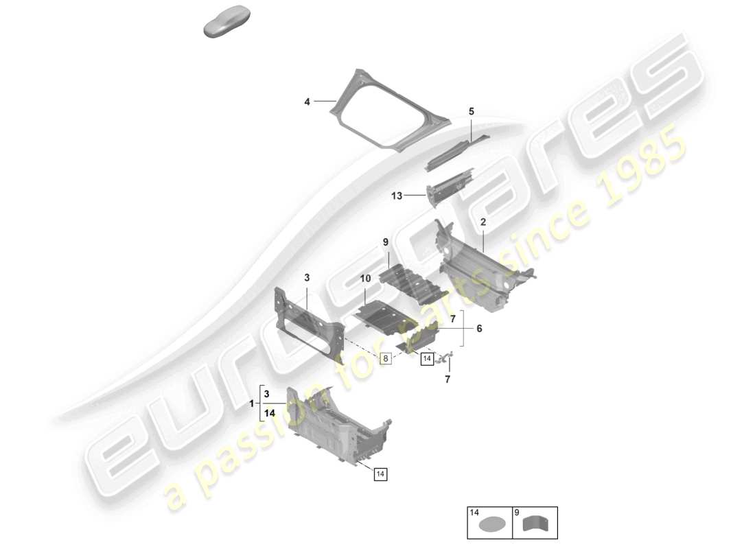 porsche 2022 (992-1 gt3/rs/st) piastra del pavimento del bagagliaio anteriore parti singole gt3rs diagramma delle parti