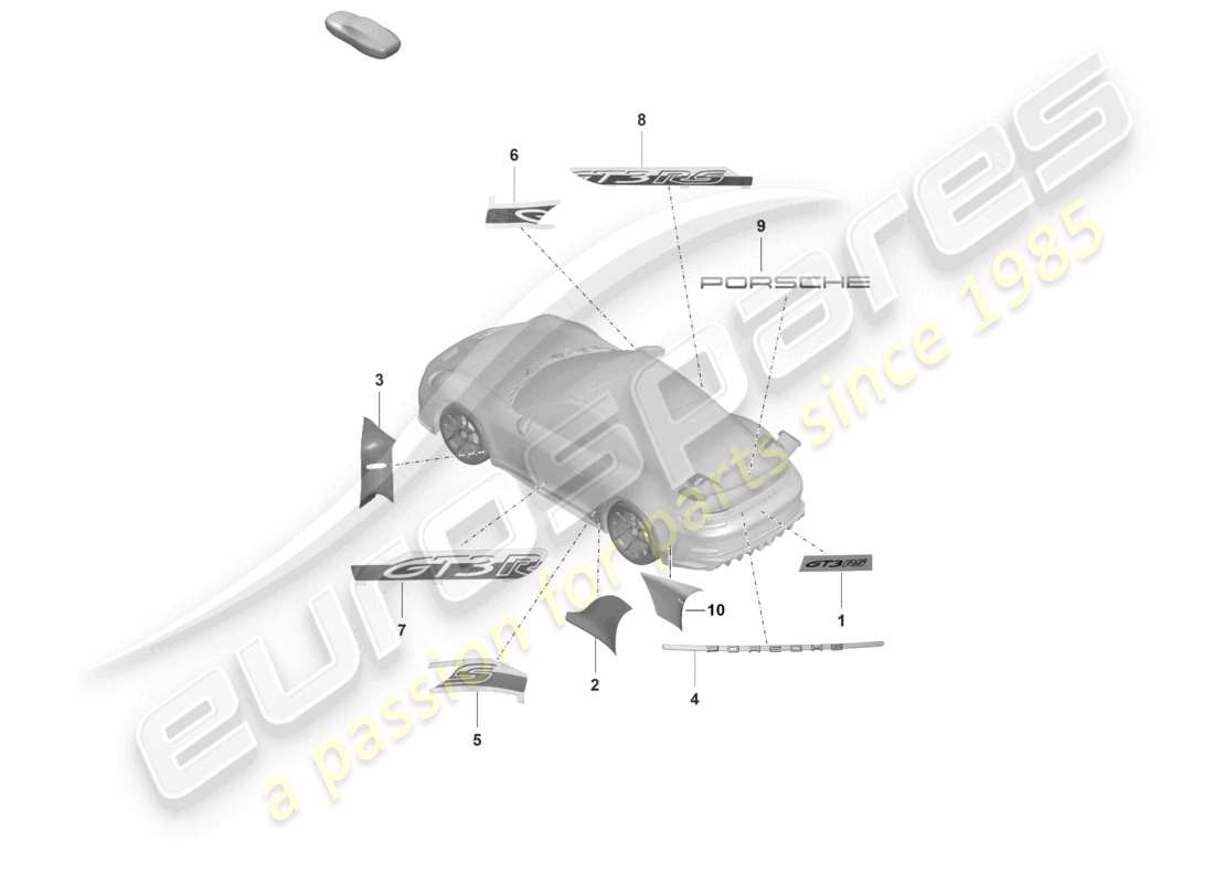 porsche 2022 (992-1 gt3/rs/st) iscrizioni/caratteri diagramma delle parti