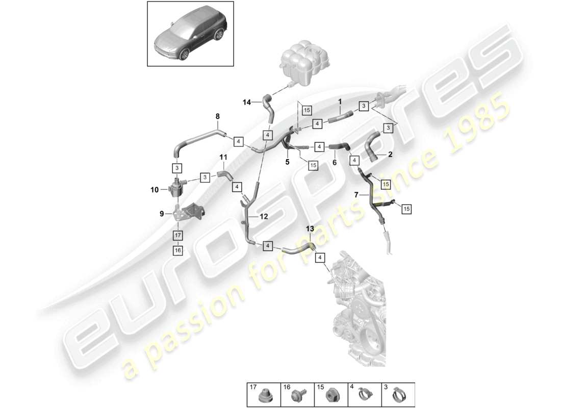 porsche 2023 (cayenne e3 9ya/9yb) riscaldatore senza: schema delle parti del riscaldatore ausiliario