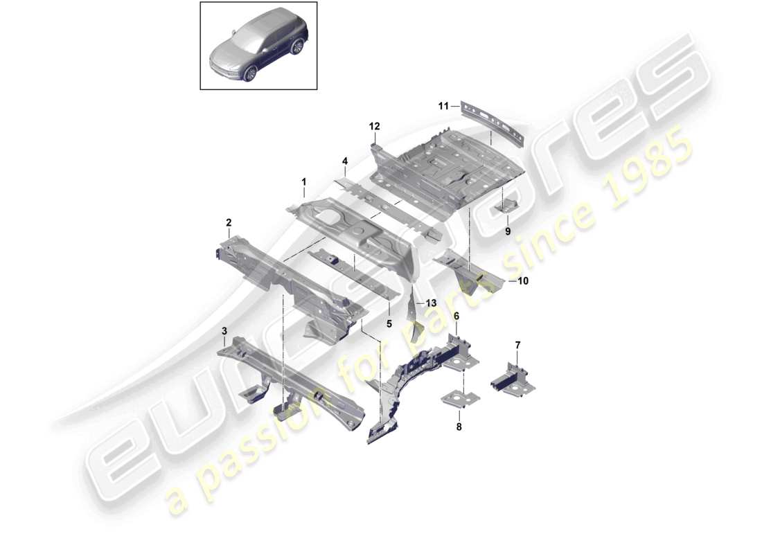 porsche 2022 (cayenne e3 9ya/9yb) piastre di pavimento posteriori diagramma delle parti della parte posteriore