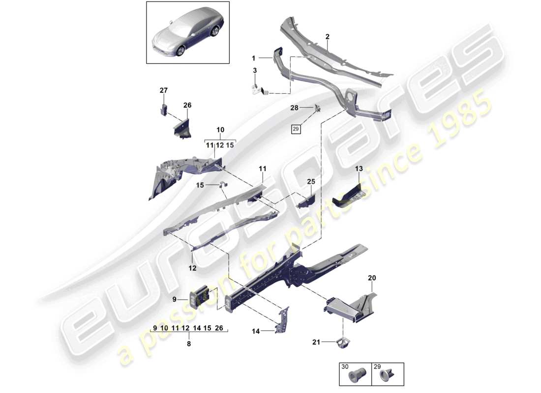 porsche 2021 (panamera 971-1) parte anteriore parti singole diagramma delle parti