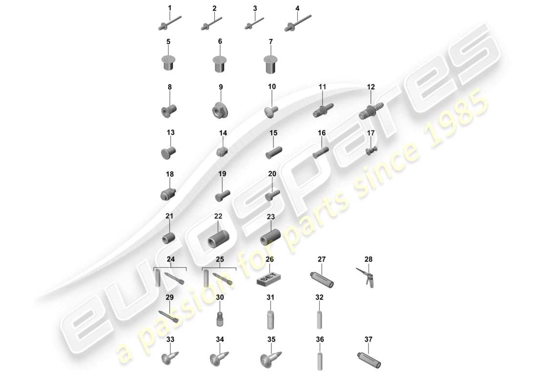 porsche 2021 (panamera 971-1) elementi di fissaggio carrozzeria diagramma delle parti