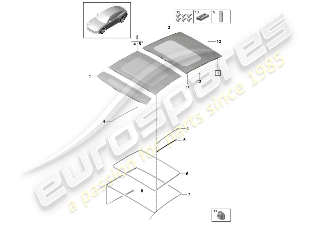 porsche 2021 (panamera 971-1) accessori per tetto scorrevole in vetro diagramma delle parti