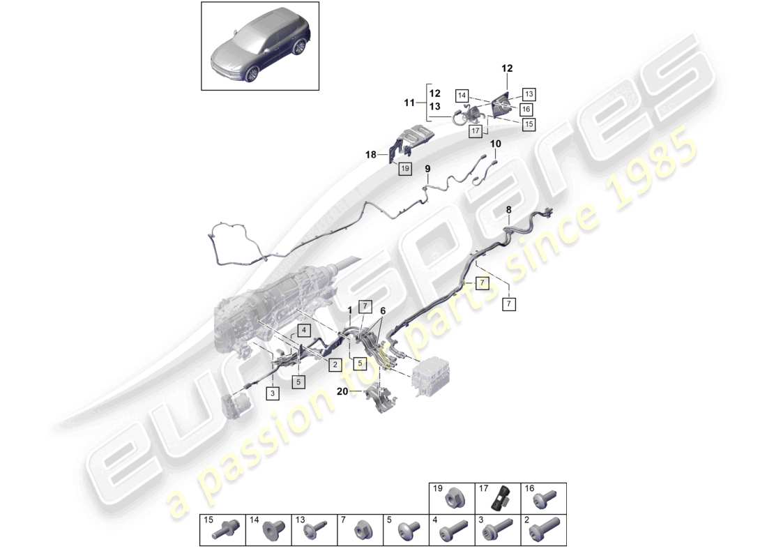 porsche 2022 (cayenne e3 9ya/9yb) cablaggi per veicoli con trazione ibrida schema dei componenti