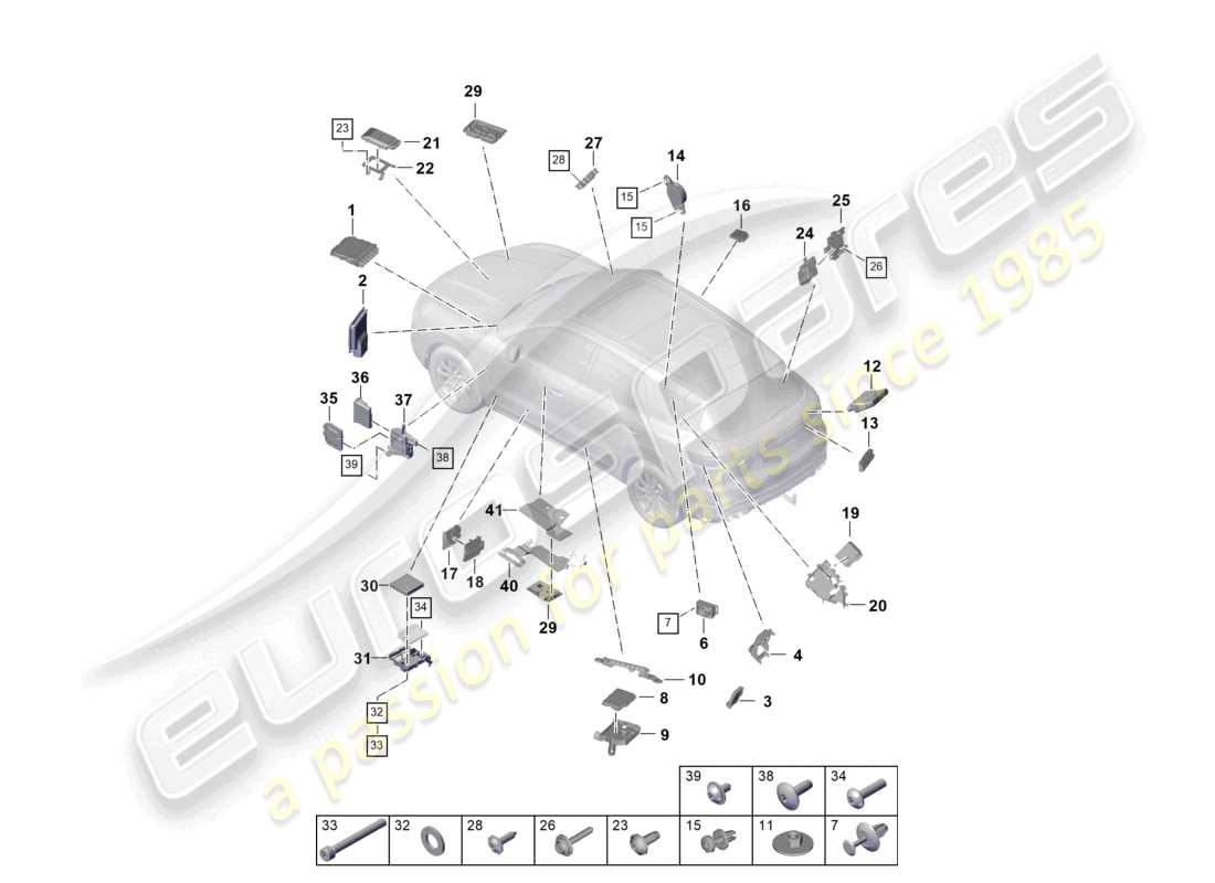porsche 2022 (cayenne e3 9ya/9yb) unità di controllo motore e cambio pompa del carburante ausilio al parcheggio schema delle parti