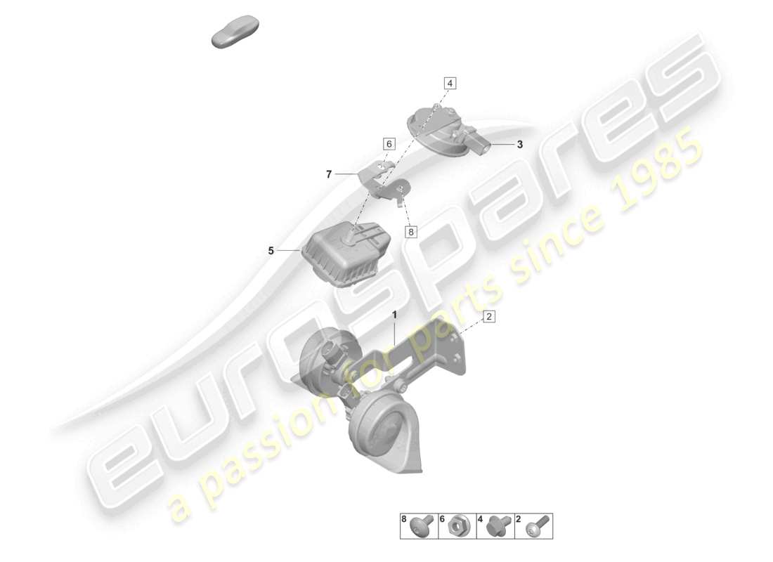 porsche 2021 (taycan 9j1-1) sistema di allarme con sirena di segnalazione fanfare diagramma delle parti