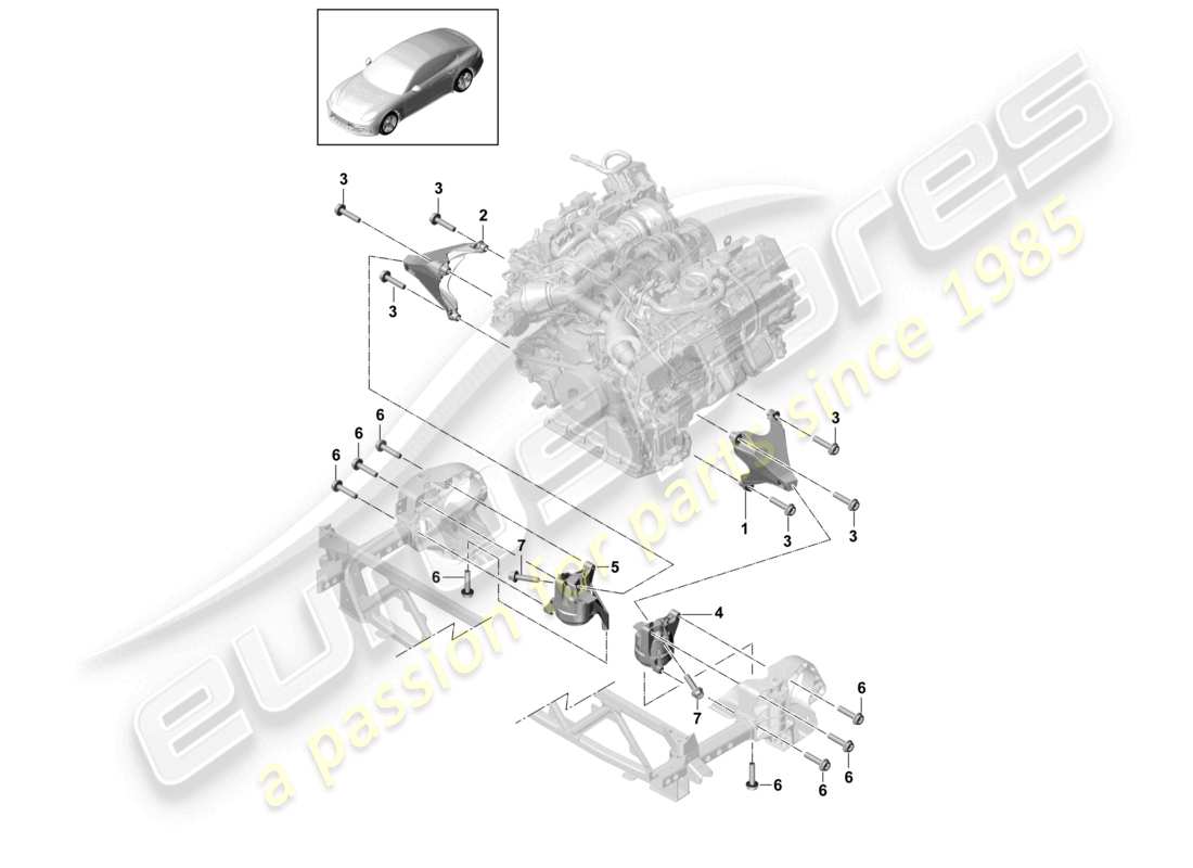 porsche 2021 (panamera 971-1) dispositivo di sollevamento del motore consolle per montaggio motore montaggio motore schema delle parti