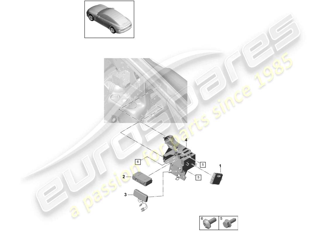 porsche 2021 (panamera 971-1) unità di controllo per monitoraggio in tempo reale (rtm) e diagramma delle parti aeree
