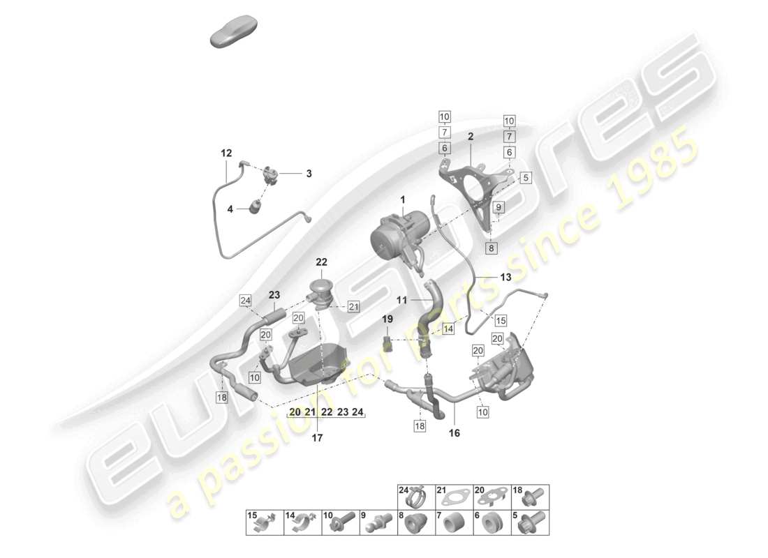 porsche 2022 (992-1 gt3/rs/st) schema delle parti della pompa aria secondaria