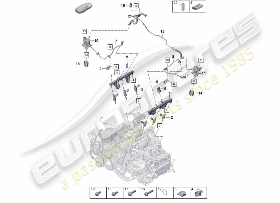 porsche 2022 (992-1 gt3/rs/st) pompa ad alta pressione del sistema di iniezione, iniettore ad alta pressione, diagramma delle parti