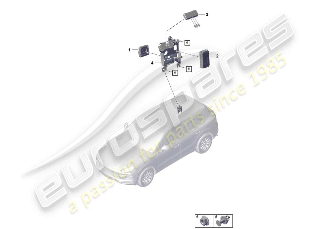 porsche 2021 (cayenne e3 9ya/9yb) unità di controllo per monitoraggio in tempo reale (rtm) e diagramma delle parti aeree