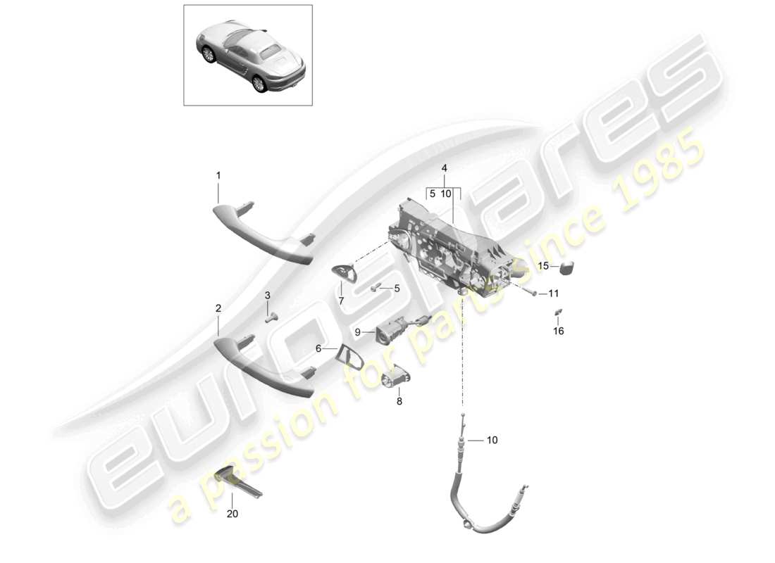 porsche 2022 (718 boxster) maniglia della porta, diagramma delle parti esterne