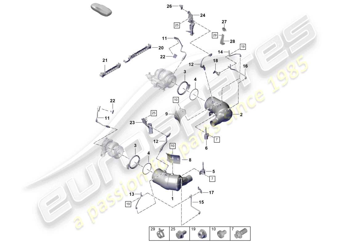 porsche 2026 (992-2 turbo / s) convertitore catalitico filtro antiparticolato per benzina fissaggi e sensori schema delle parti