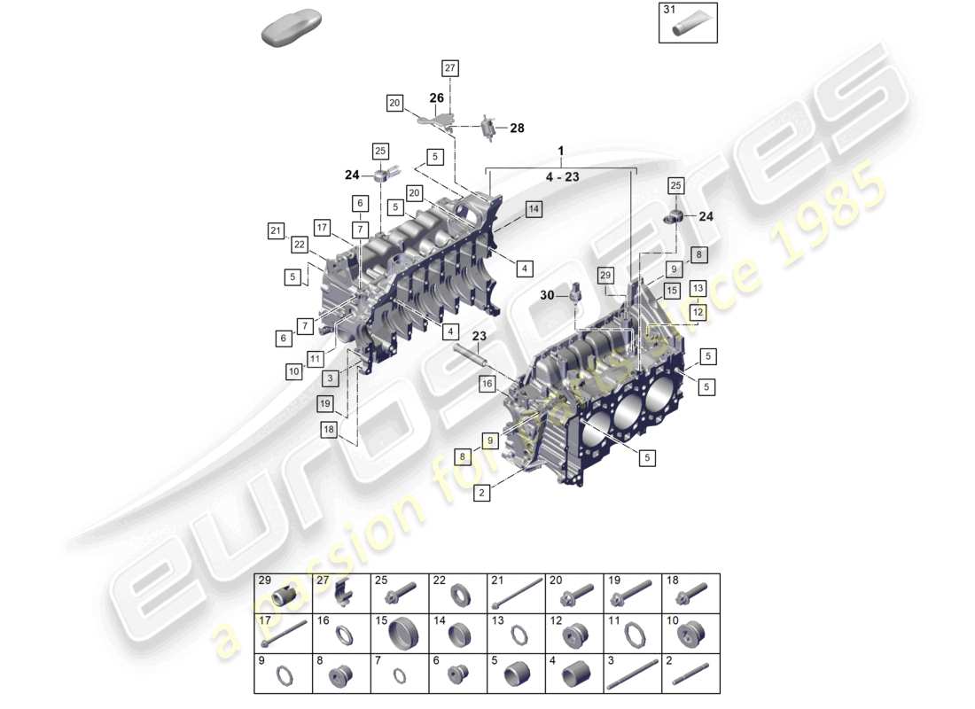 porsche 2023 (992-1 gt3/rs/st) alloggiamento del basamento diagramma delle parti