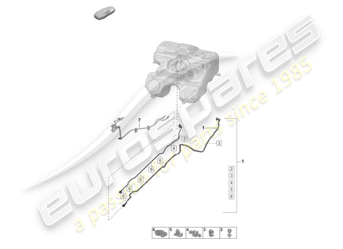 porsche 2022 (992-1 gt3/rs/st) diagramma della parte anteriore della linea del carburante