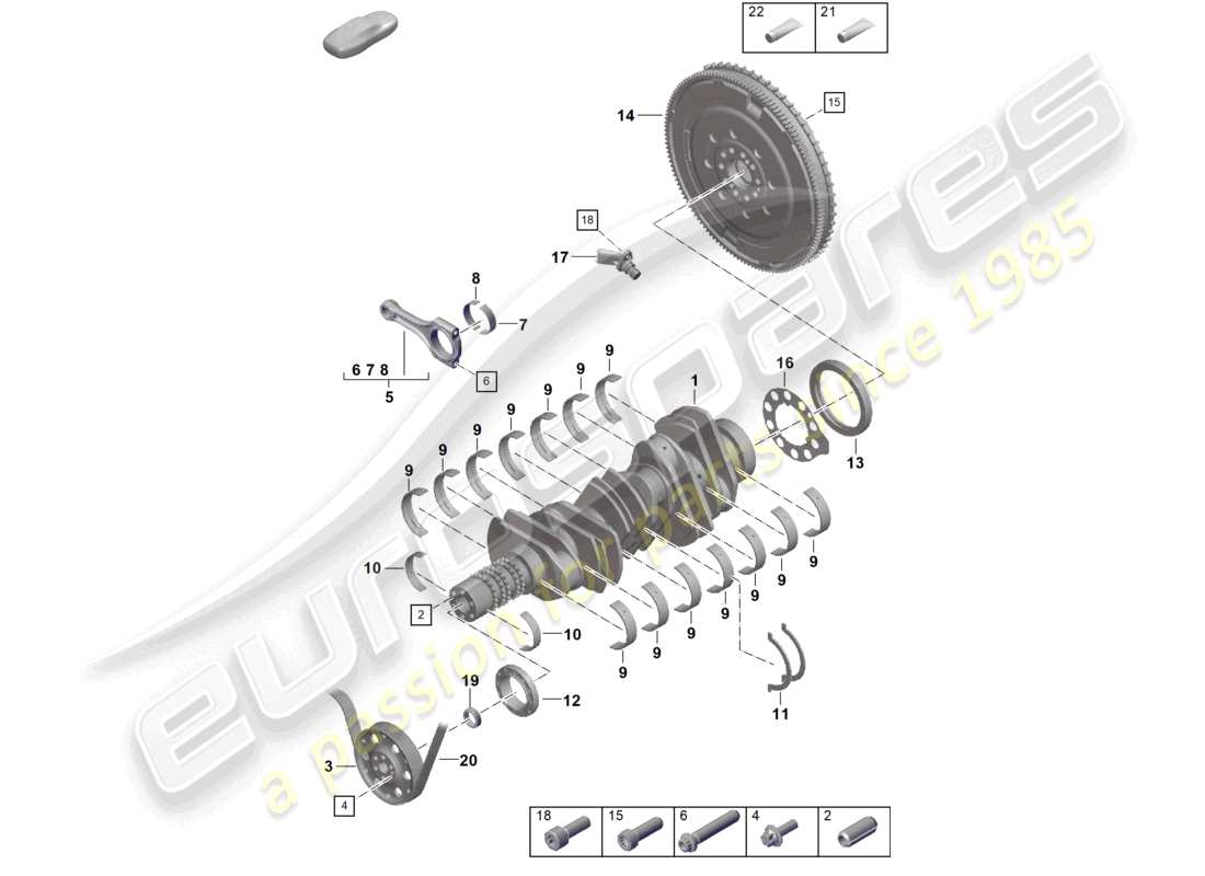porsche 2021 (992-1 gt3/rs/st) biella albero motore volano diagramma delle parti