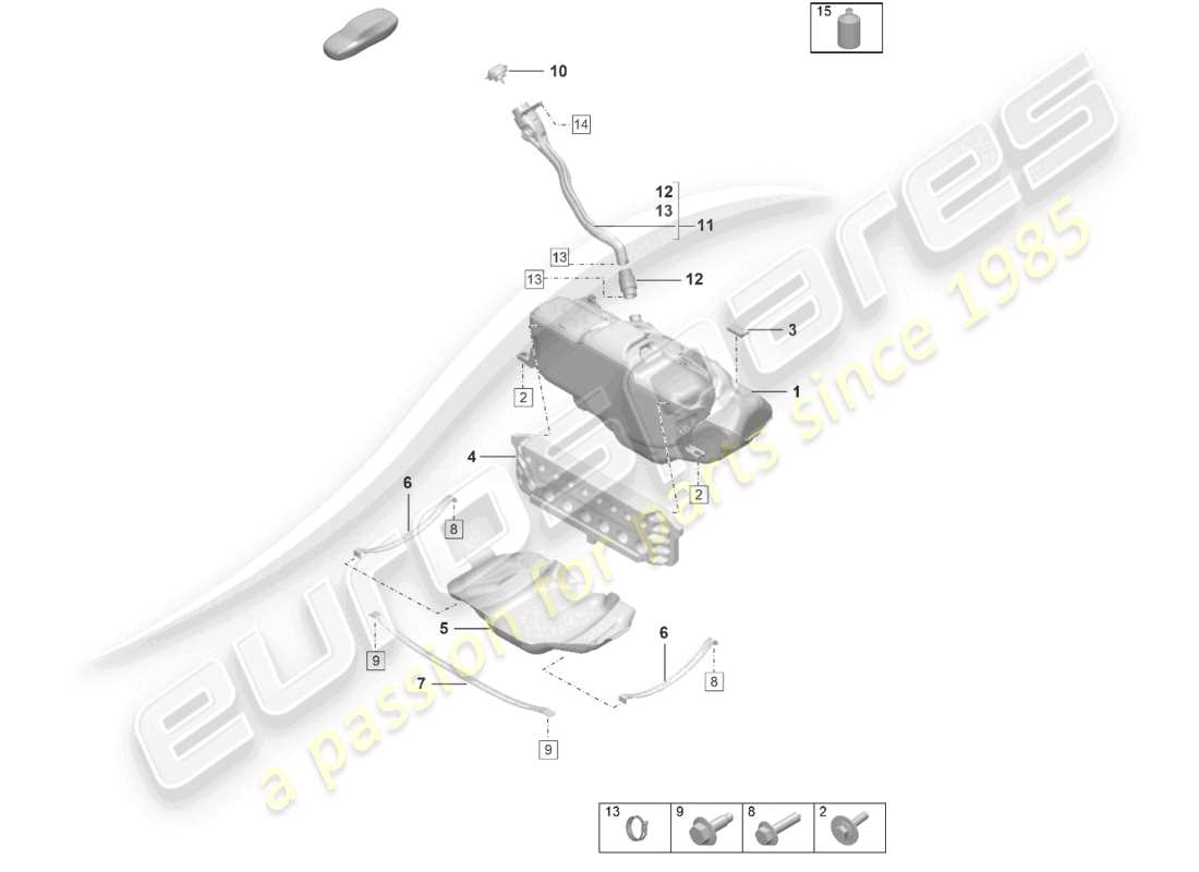 porsche 2022 (992-1 gt3/rs/st) additivo per serbatoio carburante diagramma delle parti