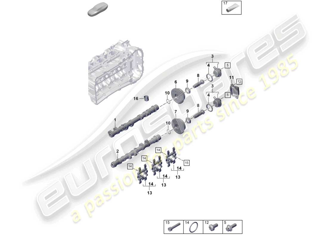 porsche 2022 (992-1 gt3/rs/st) unità di regolazione dell'albero a camme dell'albero a camme diagramma delle parti