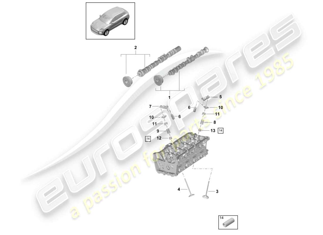 porsche 2021 (macan) schema delle parti albero a camme, valvole