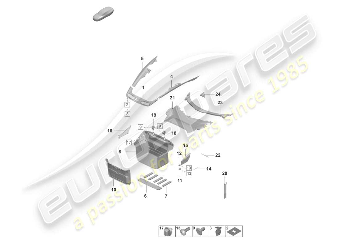 porsche 2021 (992-1 gt3/rs/st) rivestimento vano bagagli diagramma delle parti