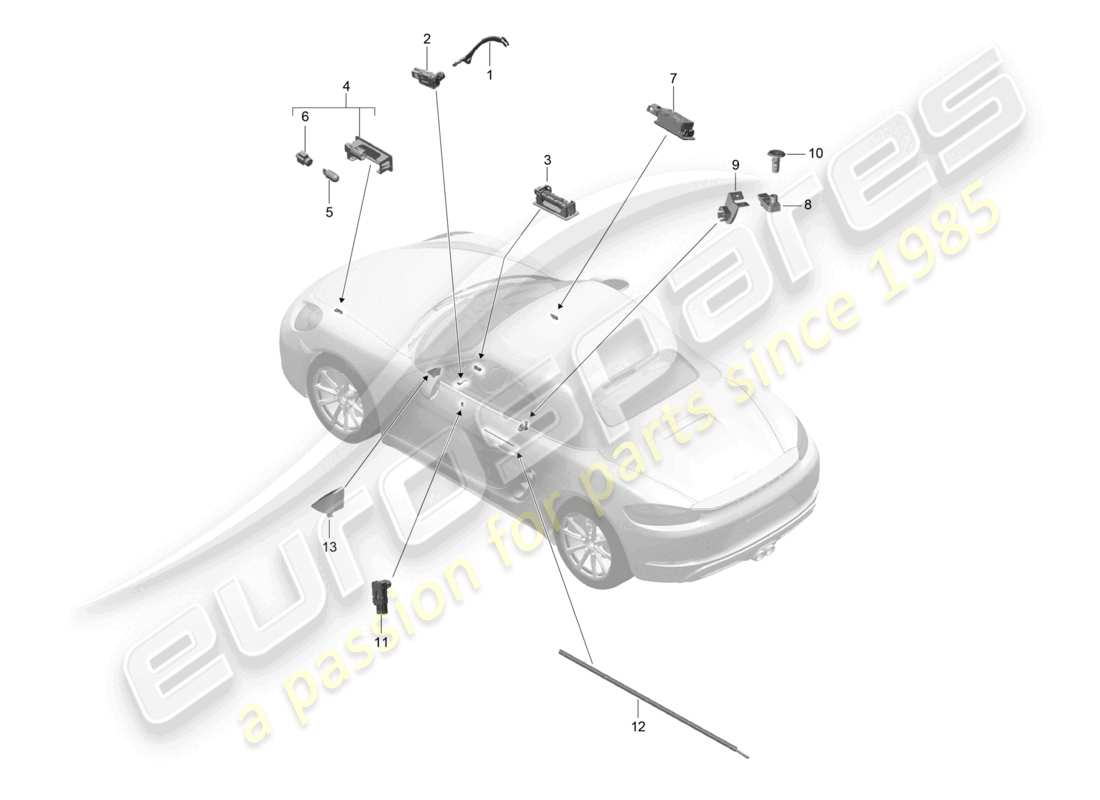 porsche 2022 (718 boxster) illuminazione interna spia di segnalazione portiera luce vano piedi luce vano bagagli luce vano portaoggetti luce specchietto retrovisore esterno schema delle parti