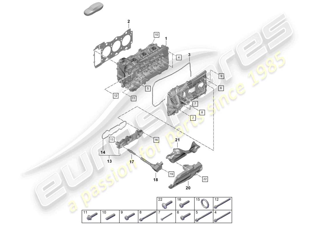 porsche 2022 (992-1 gt3/rs/st) testata del cilindro guarnizione della testata del cilindro coperchio della valvola diagramma delle parti