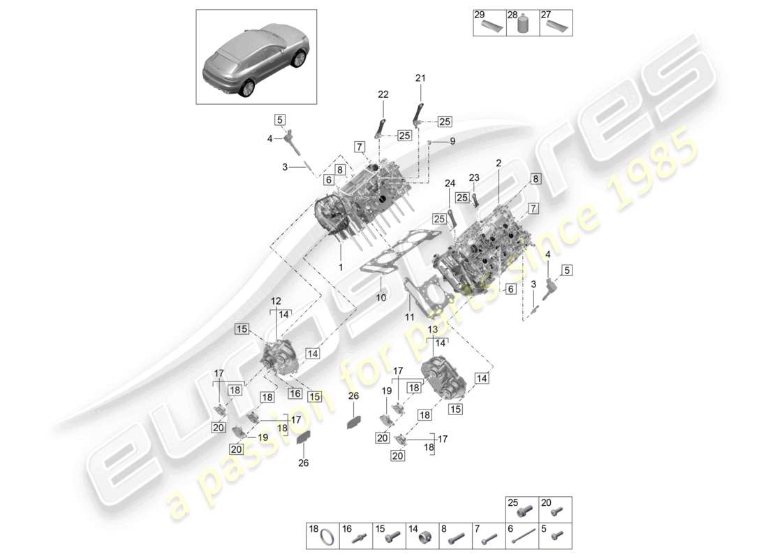 porsche 2021 (macan) schema delle parti della testa cilindro