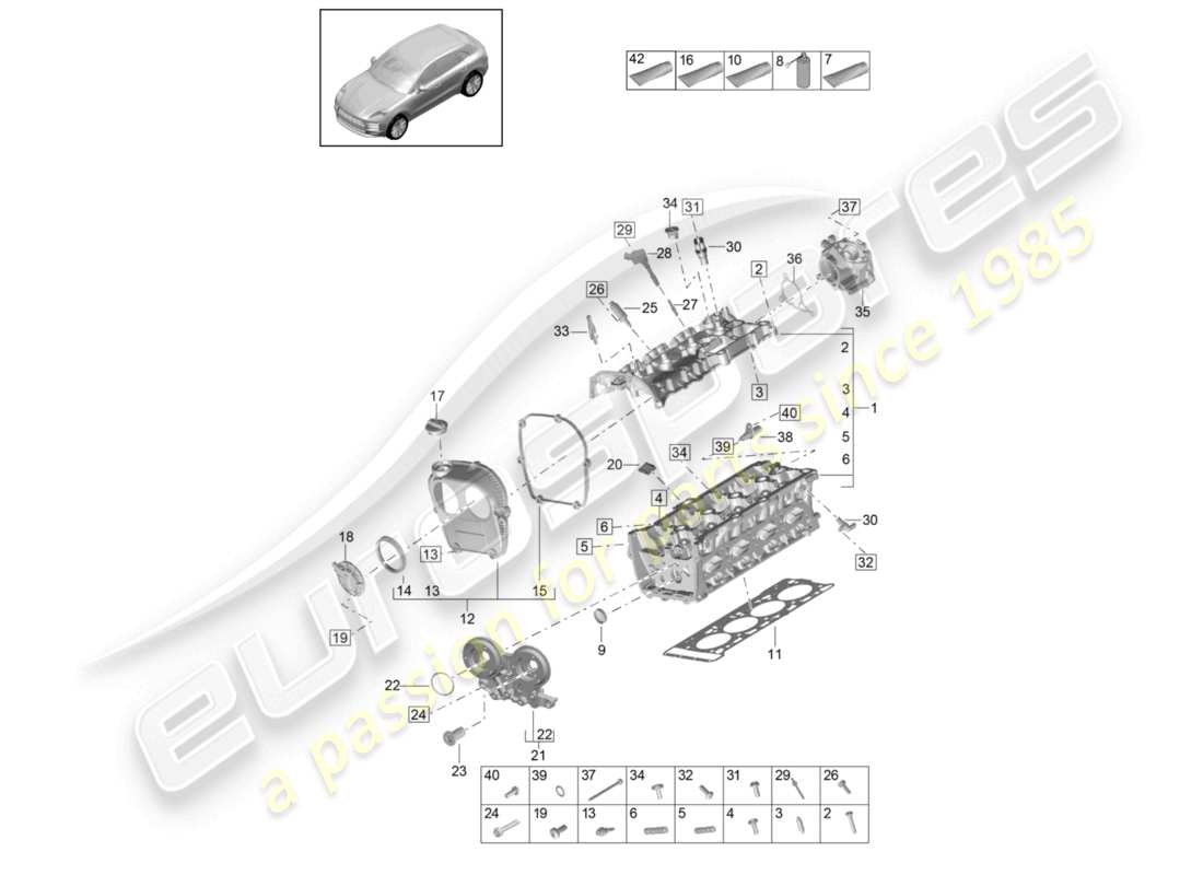 porsche 2021 (macan) schema delle parti della testa cilindro