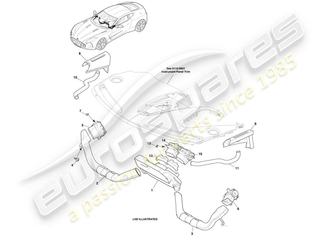 un diagramma delle parti dal catalogo delle parti aston martin one-77 (2011)