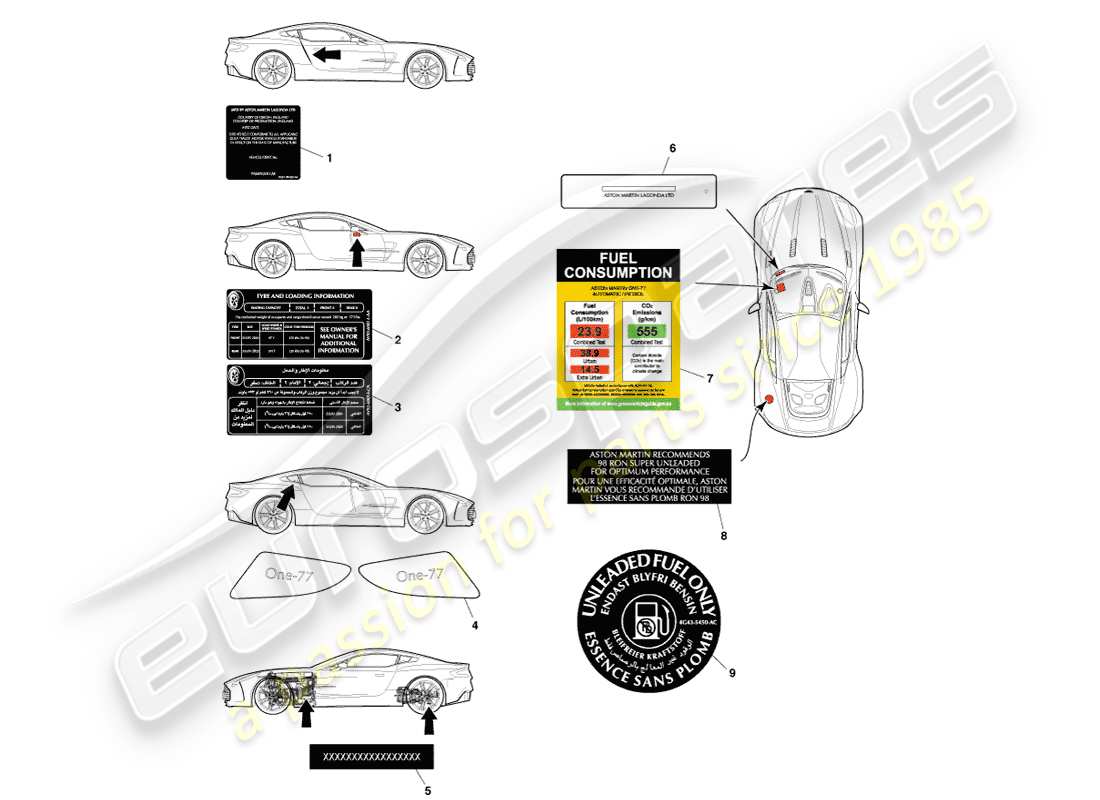 aston martin one-77 (2011) etichette esterne diagramma delle parti