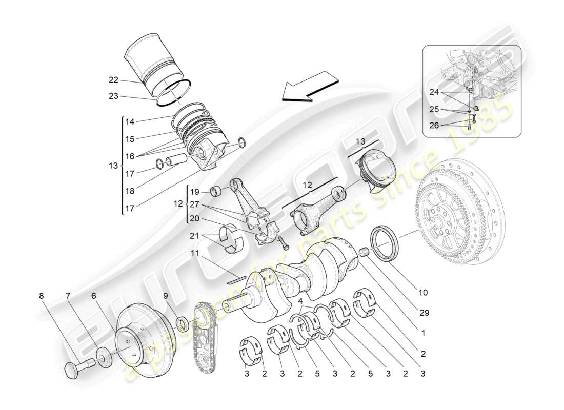 maserati grancabrio mc (2013) diagramma delle parti del meccanismo a manovella